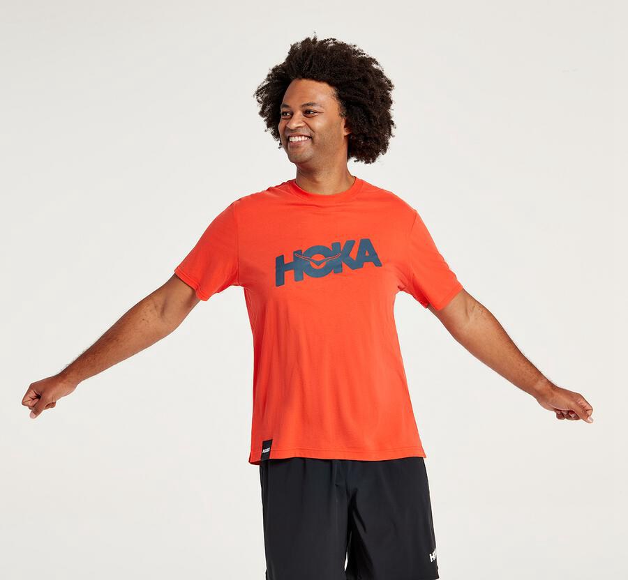 Hoka One One Mens Tee - Brand - Red - IERZ67930